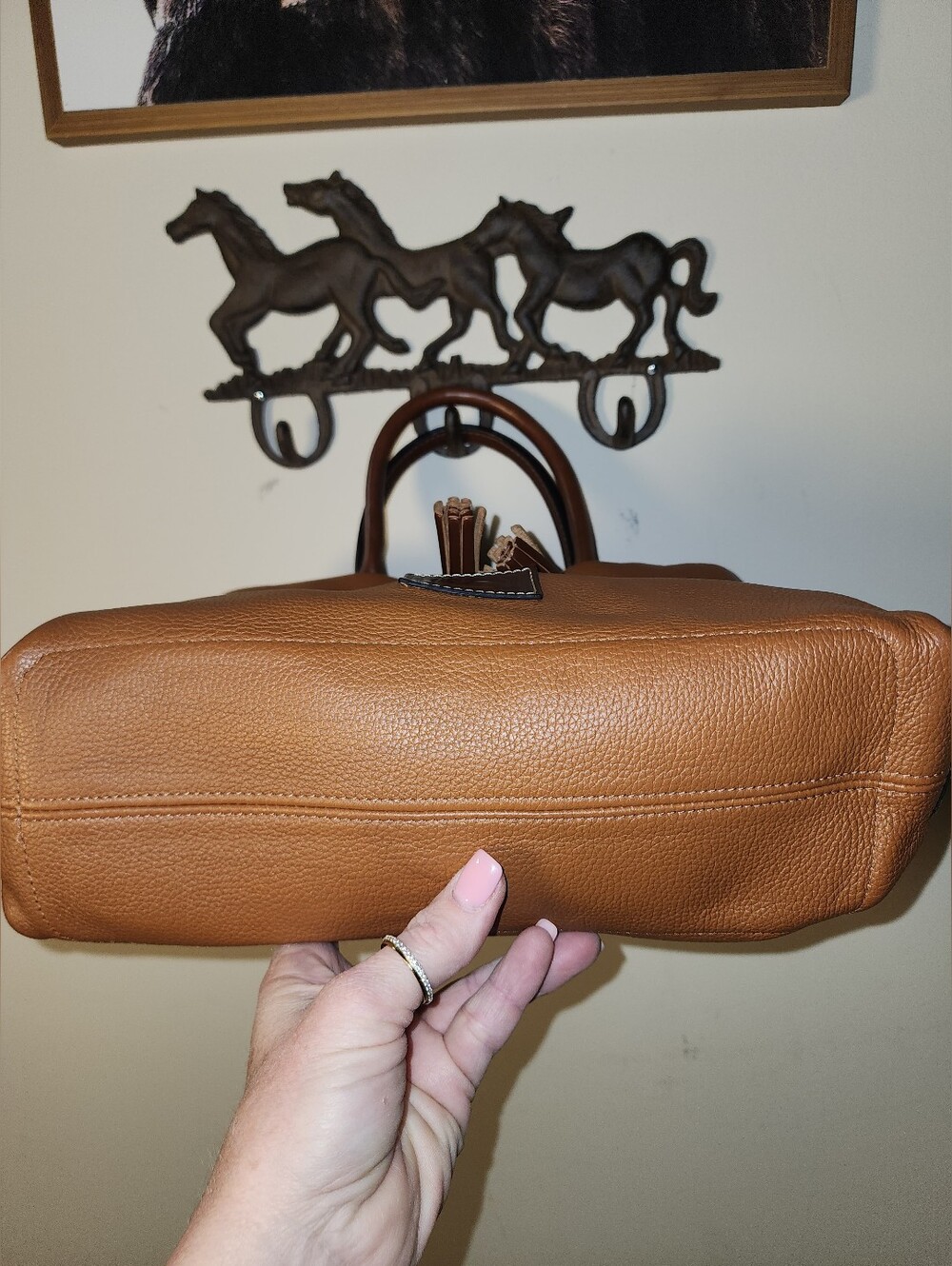 Dooney And Bourke Brown Pebbled Leather Satchel Tassels Crossbody - Picture 5 of 8